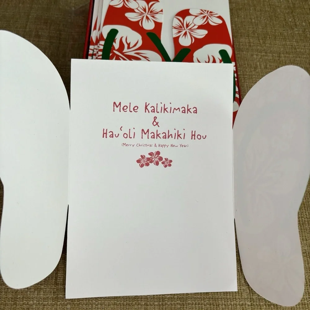 Vintage Mele‎ Kalikimaka Hawaiian Christmas Cards Island Heritage Flip Flop Year